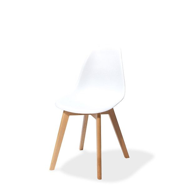 VEBA Chaise empilable Keeve blanche sans accoudoirs, structure en bois de bouleau et assise en plastique, 47x53x83cm (LxPxH), 505F01SW
