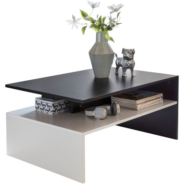 Wohnling Table de salon MURPHY 90 x 43 x 60 cm avec étagère bois noir / blanc, WL5.282