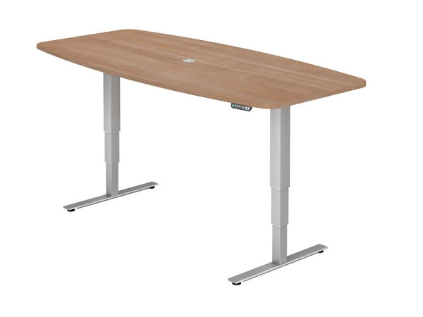 Table de conférence Hammerbacher avec interrupteur mémoire, noyer, en forme de tonneau, avec 1 sortie de câble 8 cm, VXDSM22/N/S