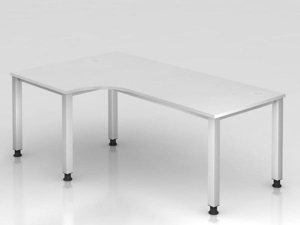Table d'angle Hammerbacher 4 pieds carrée 200x120cm 90° blanc, forme d'angle 90°, peut être montée à gauche ou à droite, VQS82/W/S