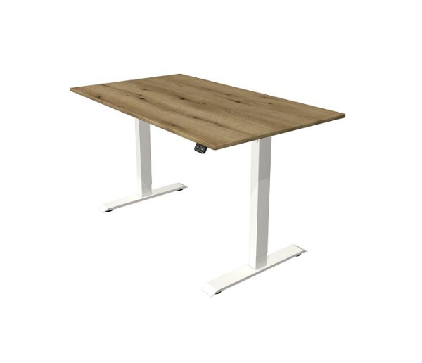 Kerkmann Move 1 table assis/debout blanc/argent, L 1400 x P 800 mm, réglable en hauteur électriquement de 740 à 1230 mm, chêne, 10358355