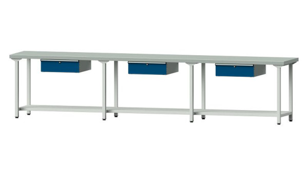 Bancs de travail ANKE table de travail, modèle 103, 4050 x 700 x 900 mm, RAL 7035/5010, ZBP 50 mm, 400.547