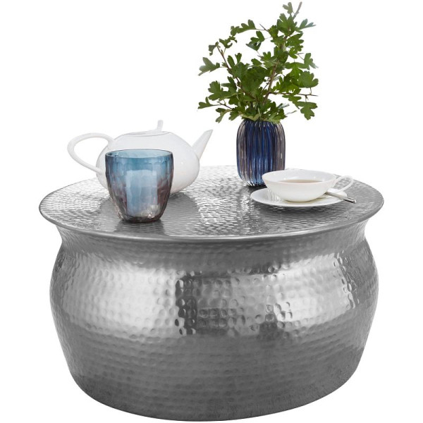 Wohnling table basse KARAM 60x30,5x60cm aluminium argent rond oriental, WL5.454