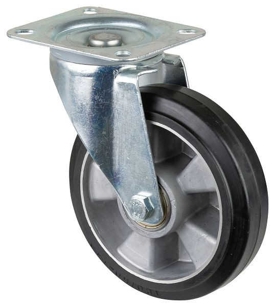 Rouleau de transport BS rollers, largeur de roue 50 mm, roue Ø 180 mm, capacité de charge 300 kg, pneus élastiques noirs, corps de roue en aluminium, roulements à billes, L400.B80.180