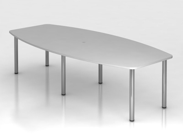 Table de conférence Hammerbacher 280cm/6 pieds chromés gris, forme tonneau, VKT28C/5/C