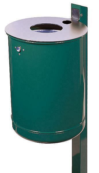 Poubelle Renner "Série EP" environ 46,5 L, avec cendrier, avec couvercle et poteau en acier inoxydable, vert mousse, 7039-35EP 6005