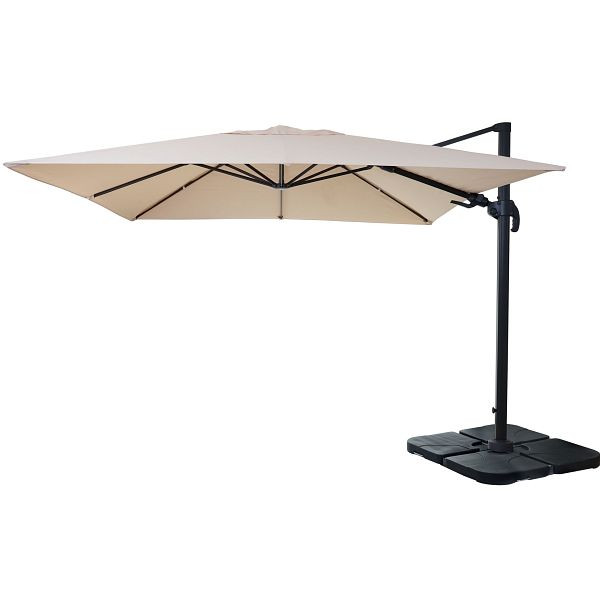 Mendler gastronomy parapluie feu tricolore HWC-A96, 3x3m (Ø4,24m) pivotant, polyester aluminium/acier 23kg, crème avec support, 153394+31831