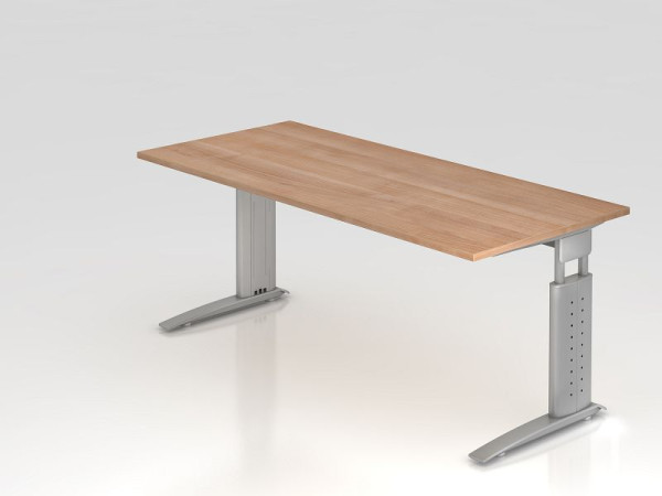 Bureau Hammerbacher pied C 180x80cm noyer/argent, hauteur de travail 68-86 cm réglable, VUS19/N/S