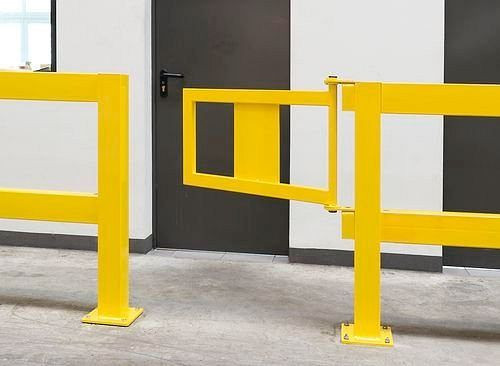 Porte garde-corps antichoc DENIOS avec panneau de protection, plastifié jaune, 240-912