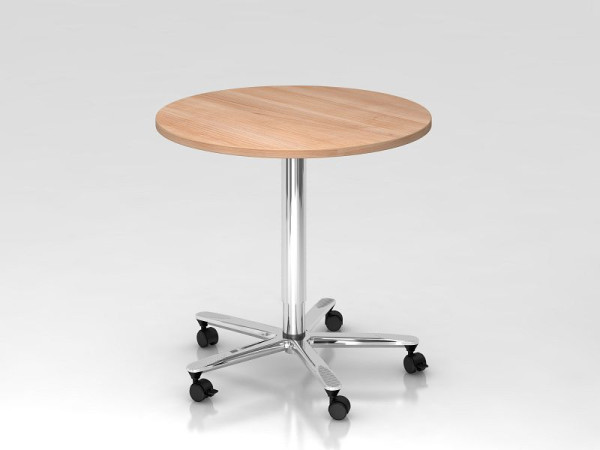 Table élévatrice colonne Hammerbacher 80cm ronde noyer/chrome, cadre chromé, VST08/N/C