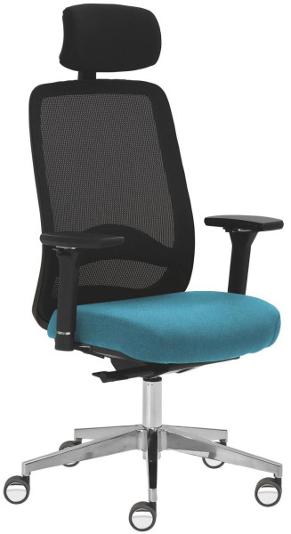 Chaise pivotante Mayer Sitzmöbel , accoudoirs 4D, piètement en aluminium, dossier en résille, roulettes pour sols durs, turquoise, 2228_AV4D_KS_SYM++_POL_ROB_30616