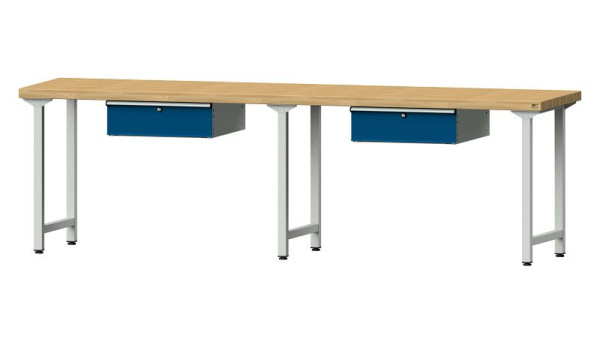 Bancs de travail ANKE table de travail, modèle 93, 2800 x 700 x 850 mm, RAL 7035/5010, BMP 50 mm, 400.418
