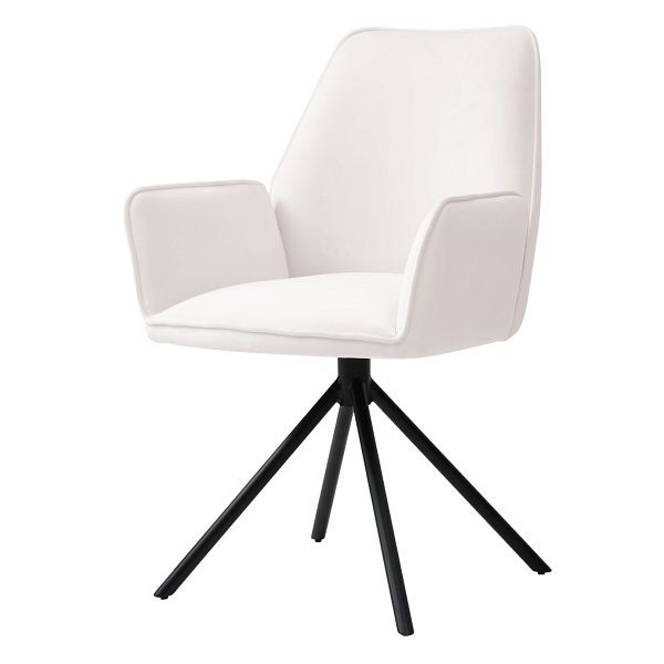 Chaise de salle à manger Mendler HWC-G67, chaise de cuisine avec accoudoirs, position automatique pivotante, velours, beige crème, pieds noirs, 75728