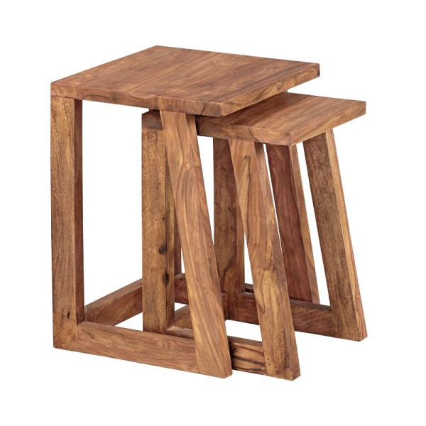 Wohnling lot de 2 MUMBAI design en bois massif de Sesham, carré, style maison de campagne, WL1.779