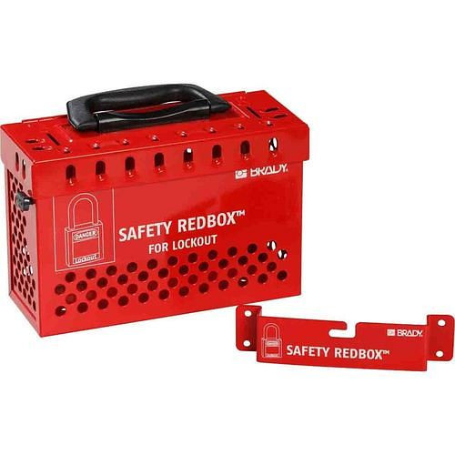 Coffret de sécurité groupé DENIOS REDBOX, rouge, avec support mural, 311813