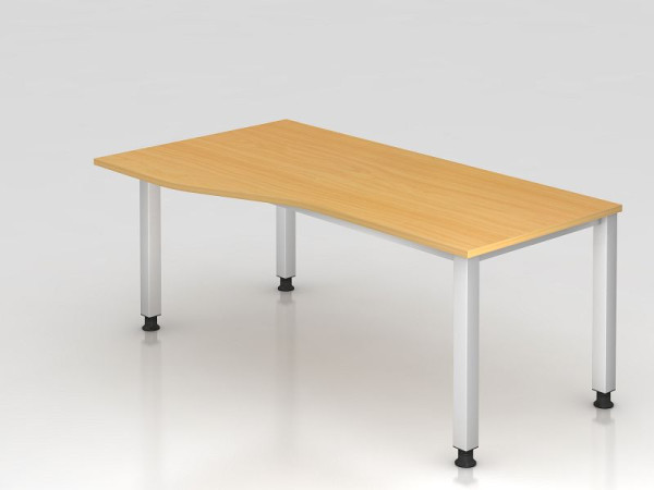 Bureau Hammerbacher 4 pieds carré 180x100/80cm hêtre, forme libre, montage possible à gauche ou à droite, VQS18/6/S