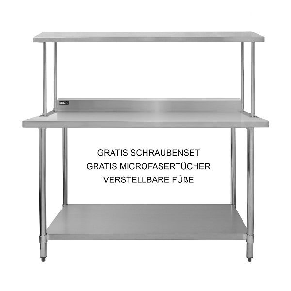 Table de travail et étagère pour restauration KuKoo, acier inoxydable 150 cm, 26993