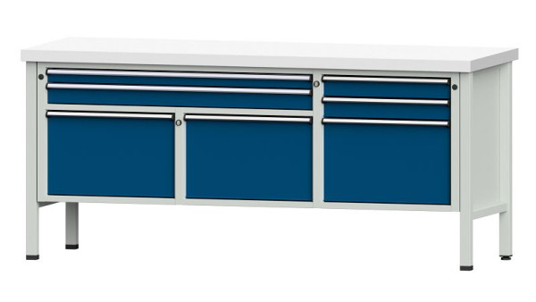 Établis ANKE Établi en caisson, modèle 281 V, 2000 x 700 x 900 mm, RAL 7035/5010, KSP 50 mm, 304.523