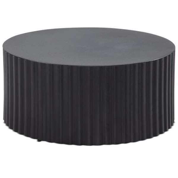 Wohnling table basse 67x67x31 cm table de canapé en métal noir ronde, avec motif vagues, fer aspect lattes, moderne, WL6.760