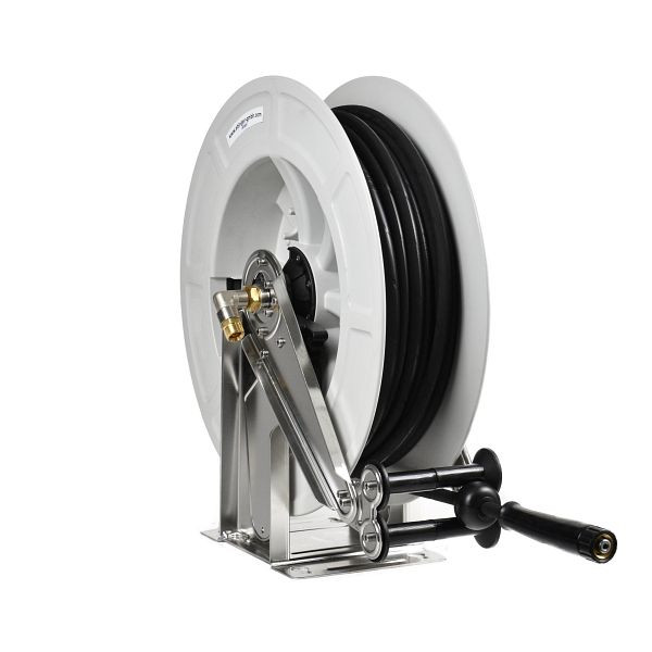Enrouleur de tuyau Ebinger OSK 500 avec boîtier en plastique ABS, cadre et axe en acier inoxydable, fluide : huile, tuyau de 25 m, raccord : 1/2" FI, 3.504.902