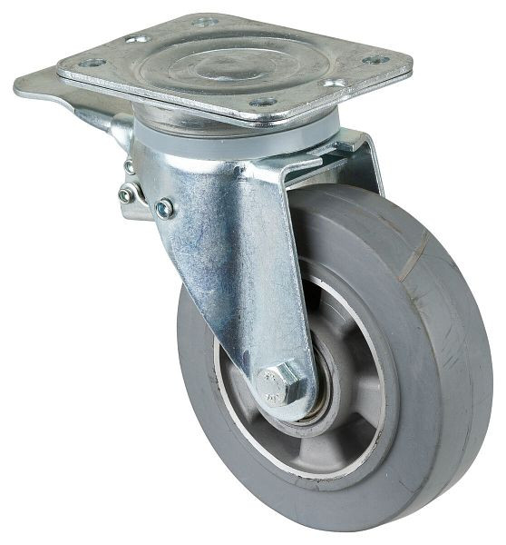 BS Rolls Roulette robuste avec frein, largeur 50 mm, Ø160 mm, jusqu'à 300 kg, bandages élastiques gris, corps de roue en aluminium, roulements à billes, N120.B83.160