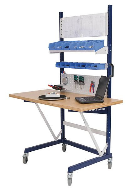 Bedrunka+Hirth workraster mobile D'un côté avec plan de travail, 2x parois perforées, 1x support de conteneur Dimensions en mm (LxPxH) : 1500 x 800 x 2198, 07.8310.50
