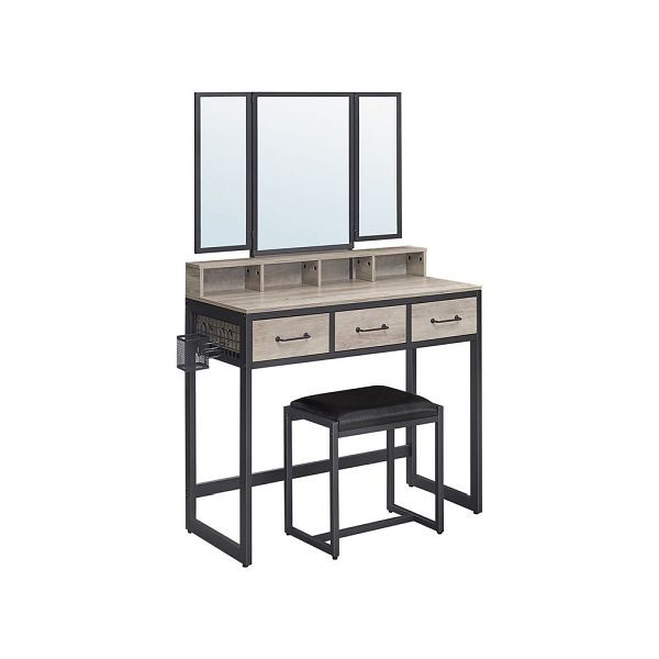 VASAGLE coiffeuse avec miroir rabattable grège noir, RVT004B02