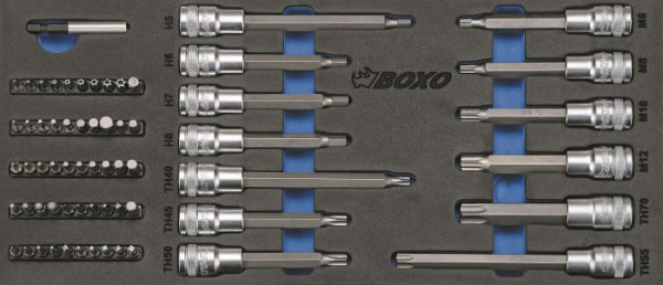Jeu de douilles et embouts Boxo 1/2", 64 pièces, UE : 10 pièces, BX015A