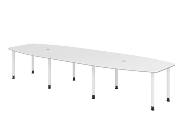 Table de conférence Hammerbacher KT40C, 400 x 130 cm, plateau : blanc, épaisseur 25 mm, chant duo 2 mm, cadre huit pieds blanc, hauteur de travail 72-74 cm, VKT40C/W/W