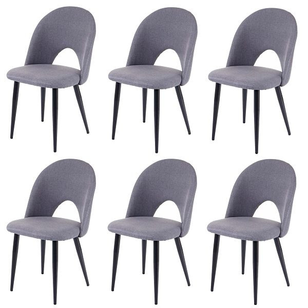 Mendler HWC-D73 lot de 6 chaises de salle à manger, chaises de cuisine, tissu/textile, gris foncé, 64206+64210