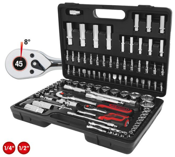 KS Tools Jeu de clés à douilles 1/4"+1/2" CHROMEplus, 96 pièces, 918.0796