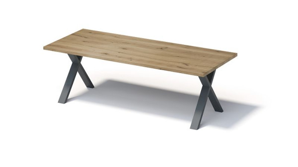 Bisley Fortis Table Regular, 2600 x 1000 mm, bord droit, surface huilée, cadre en X, surface: naturel / couleur du cadre: gris anthracite, F2610XP334