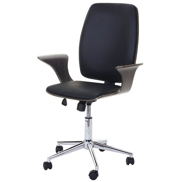 Chaise de bureau Mendler HWC-C54, chaise pivotante exécutive, similicuir courbé, gris, revêtement noir, 62876