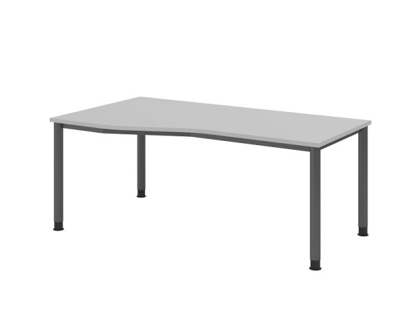 Bureau Hammerbacher HS18, 180 x 100/80cm, plateau : gris, épaisseur 25 mm, structure 4 pieds en graphite, hauteur de travail 68,5-81 cm, VHS18/5/G
