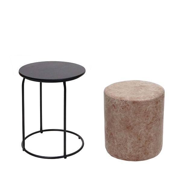 Mendler ensemble de 2 tabourets et table d'appoint HWC-K48, table basse table tabouret, MDF métal imitation cuir, marron, 94411