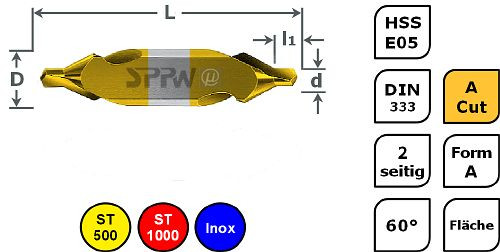 Foret à centrer SPPW HSS-E05 + A.Cut DIN333 A surface - 1,60x4,00, UE: 10 pièces, 1232960160