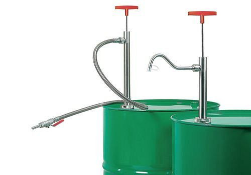 Pompe vide-fût DENIOS en acier inoxydable, avec coude de sortie, profondeur d'immersion 570 mm, 117-592