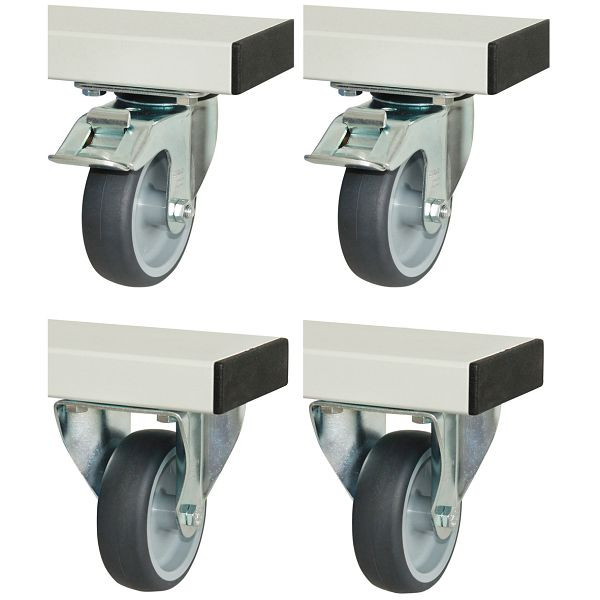 Jeu de roulettes RAU pour série adlatus 300+600, 2x roulettes pivotantes, 2x roulettes fixes, 100x125x30 mm, 08-RS-300-600-2LF-2B
