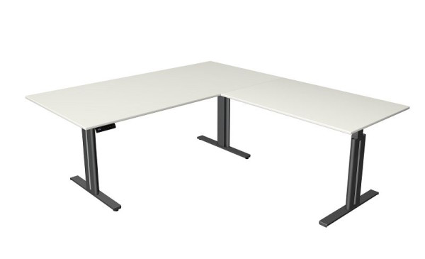 Table assis/debout Kerkmann L 2000 x P 800 mm, avec élément rapporté 1200 x 800 mm, réglable en hauteur électriquement de 720 à 1200 mm, avec fonction mémoire, blanc, 10325110