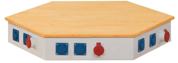 ANKE énergie fixation côté longueur 535 mm; 170 mm de haut; 6-Eck établi de groupe; par côté: prise 1xCEE avec couvercle; 2x prise Schuko avec couvercle, 900.083