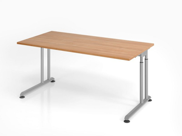 Bureau Hammerbacher ZS16, 160 x 80 cm, plateau : noyer, épaisseur 25 mm, chant épais en ABS, forme rectangulaire, argent, VZS16/N/S
