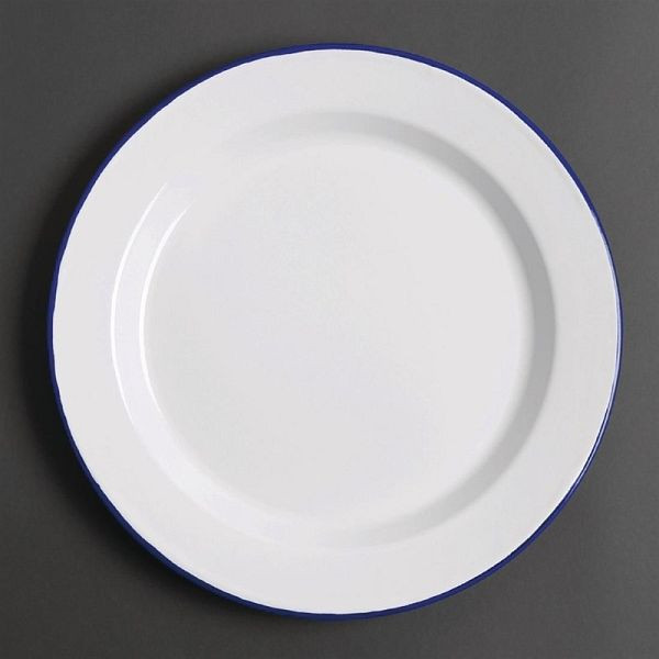 Assiettes plates émaillées OLYMPIA blanc-bleu 30cm, UV: 6 pièces, DC388