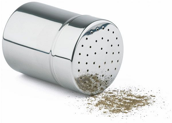 Épandeur APS, fin, Ø 5,5 cm, hauteur : 7,5 cm, récipient en acier inoxydable, cache-poussière en PP, avec trous d'environ Ø 1,5 mm, 00777