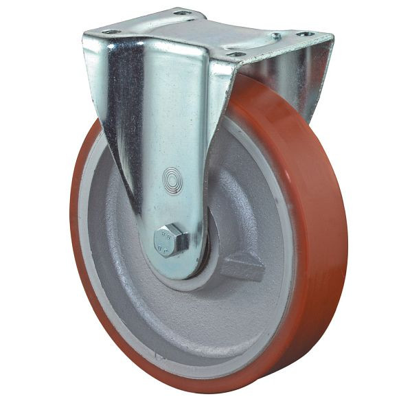 BS Rolls Roulette pour charges lourdes, roulette fixe, largeur de roue 50 mm, Ø roue 200 mm, capacité de charge 1000 kg, polyuréthane coulé 95 Shore A, fonte, roulement à billes, L610.C10.200