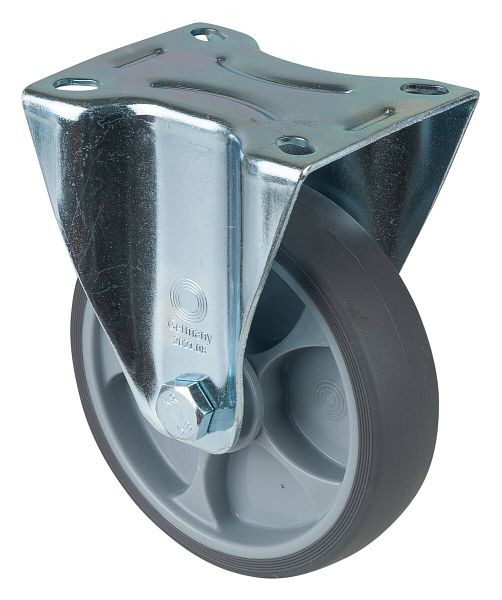 Rouleau de transport BS rollers, rouleau fixe, largeur 32 mm, Ø125 mm, jusqu'à 120 kg, pneus thermoplastiques gris, roulements à billes, plateau, lot de 2, L410.A85.127