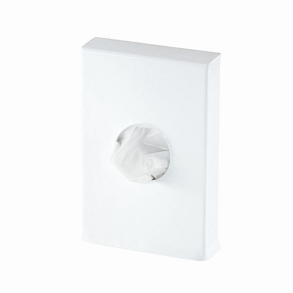 Distributeur de sacs hygiéniques Air Wolf, série Omicron II, H x L x P : 140 x 93 x 24 mm, acier blanc, 35-794