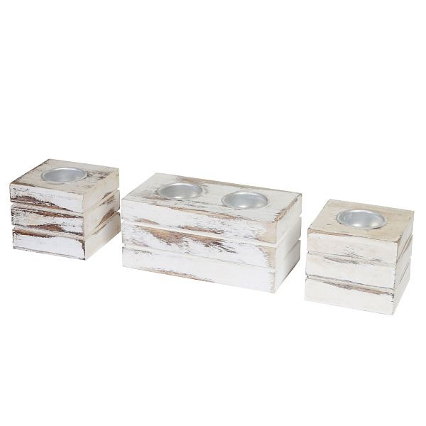 Ensemble de porte-bougies Mendler 2-1-1 Leuca, support pour bougies chauffe-plat, look shabby vintage, blanc, 46712