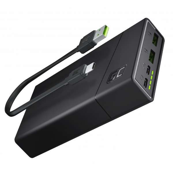Green Cell PowerPlay20 Powerbank (Lithium Polymère, 20000 mAh, 2x USB Ultra Charge, 2x USB-C, Alimentation, 18W, Charge Rapide), PBGC03