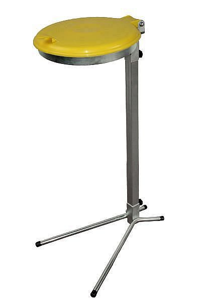 Support pour sacs poubelle Renner 70-120 L, fixe, largeur 425 mm x profondeur 525 mm x hauteur 985 mm, galvanisé, avec couvercle en plastique jaune, 8005-11
