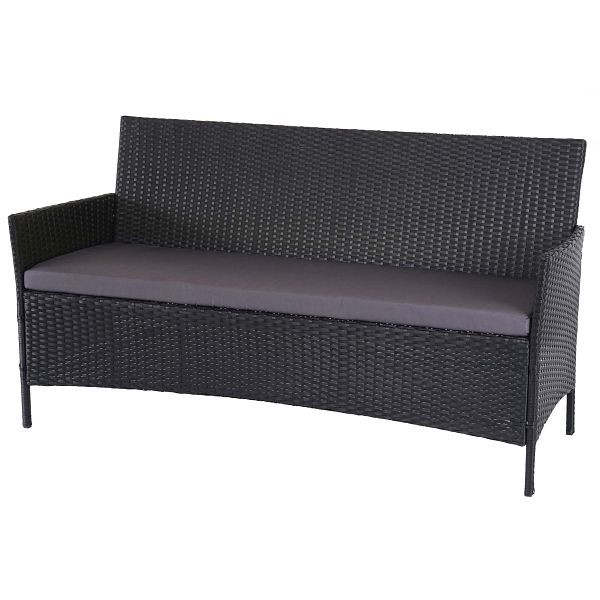Banc de jardin 3 places en polyrotin Mendler Halden, banc, anthracite, coussins anthracite, 64288
